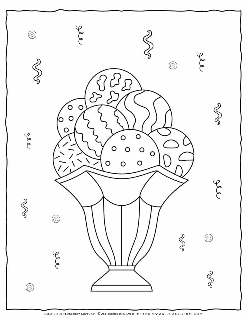 Ice Cream Coloring Page - Seven Balls Ice Cream | Planerium
