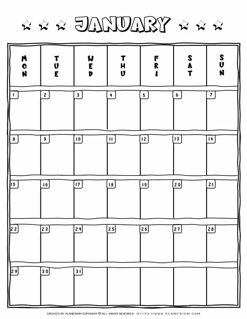 January Calendar | Planerium