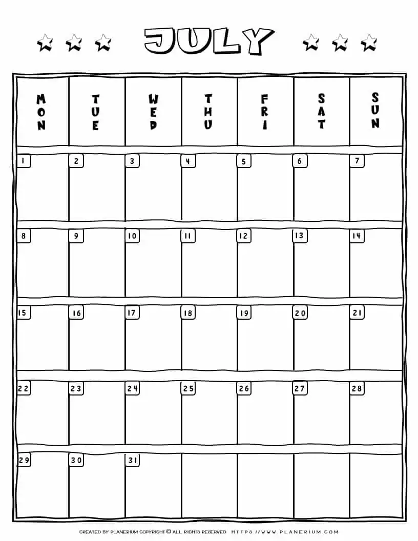 July Calendar | Planerium