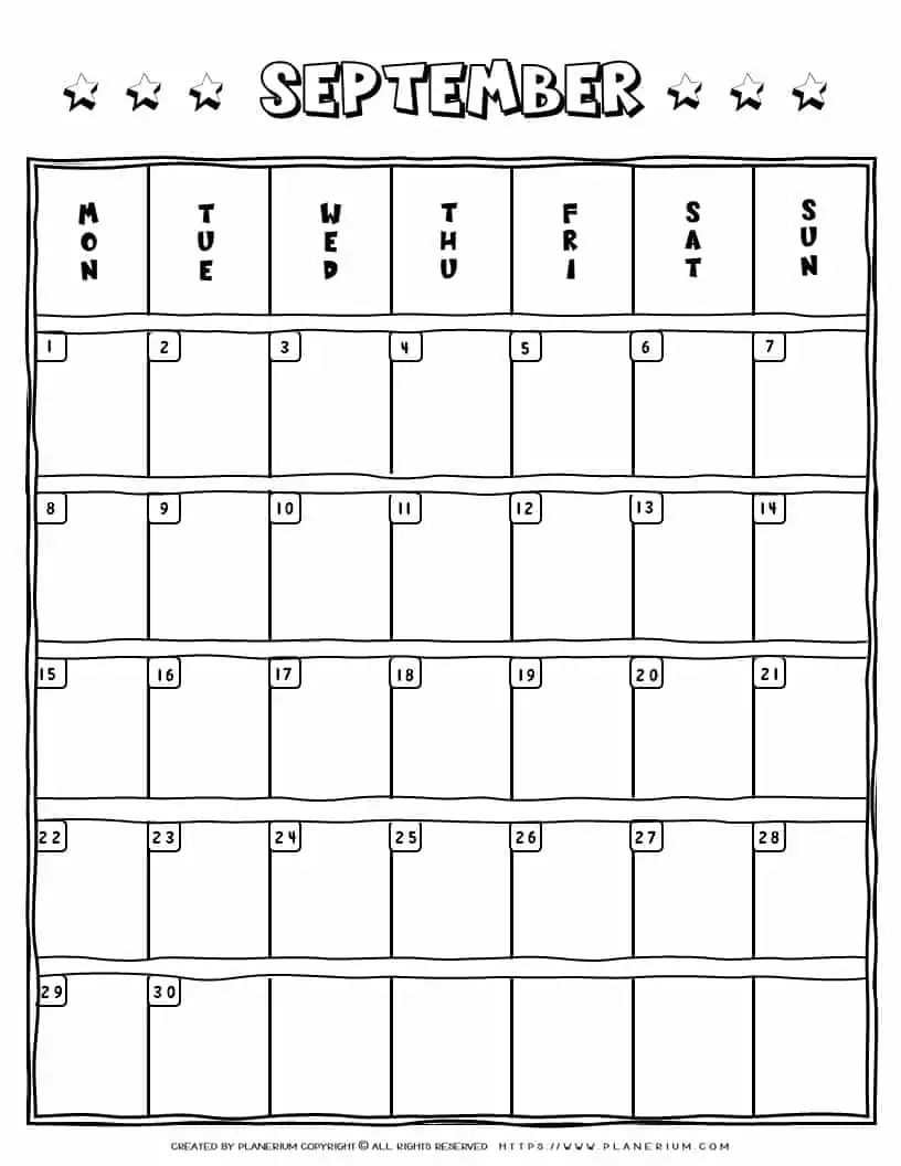 September Calendar | Planerium