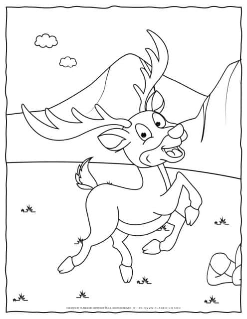 Deer Coloring Page - Happy Deer | Planerium