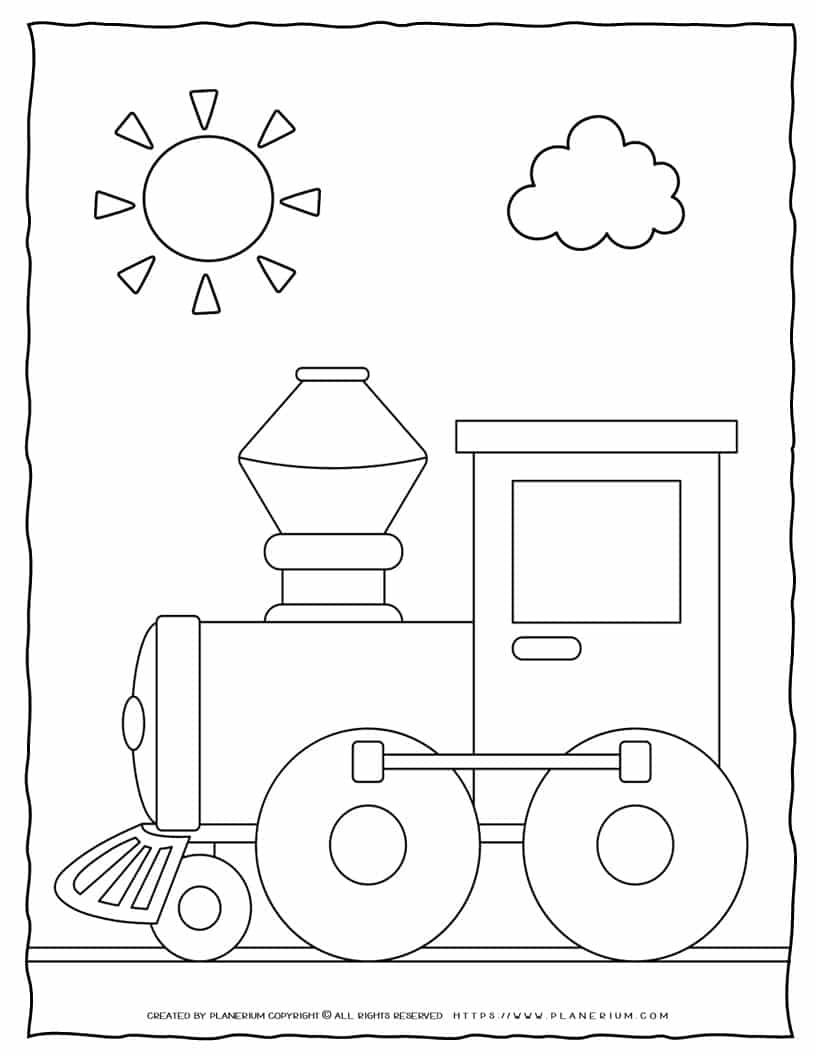 Train coloring book page Royalty Free Vector Image