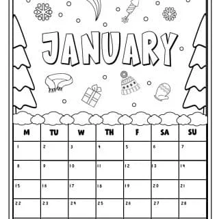 january 2022 calendar coloring pages