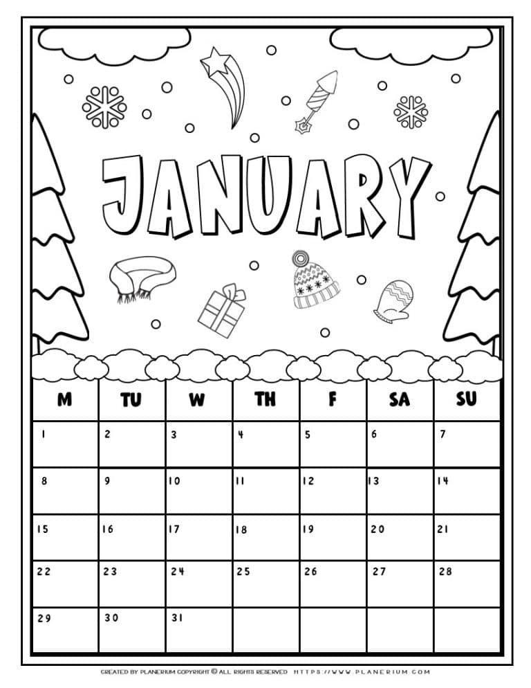 Coloring Calendar - January 