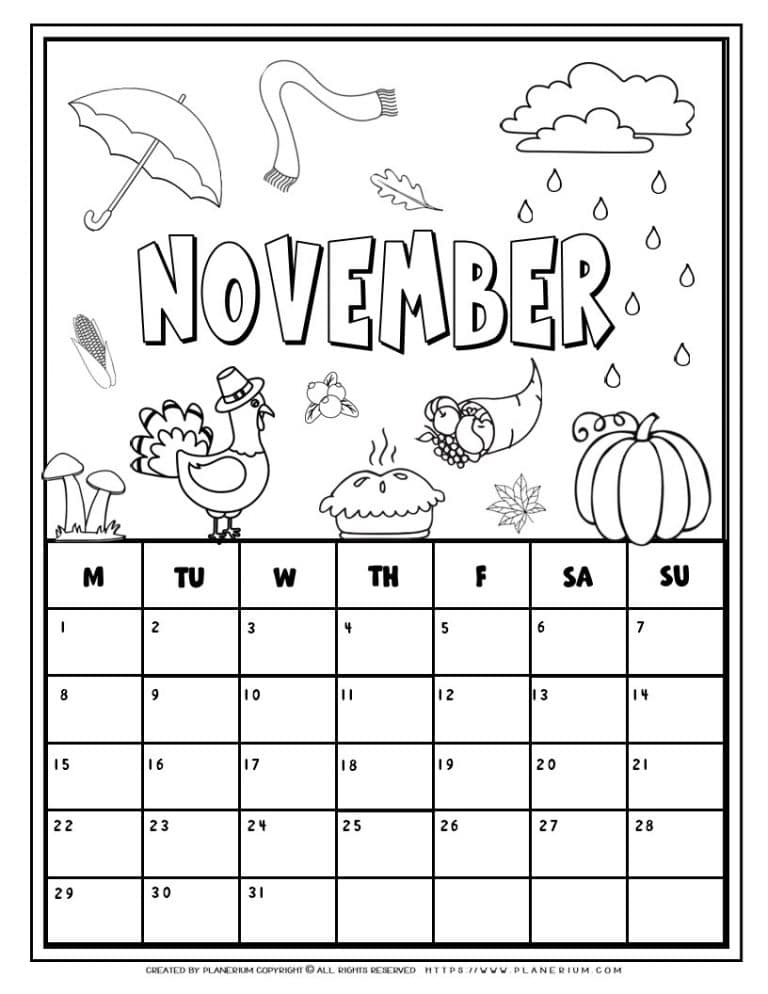 Coloring Calendar November planerium