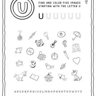 English Alphabet Worksheet - U Letter | Planerium