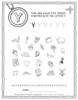 English Alphabet Worksheet - Y Letter | Planerium