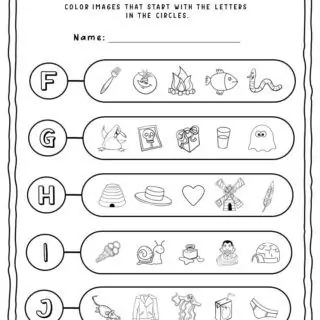 Beginning Sounds Worksheet - F to J | Planerium