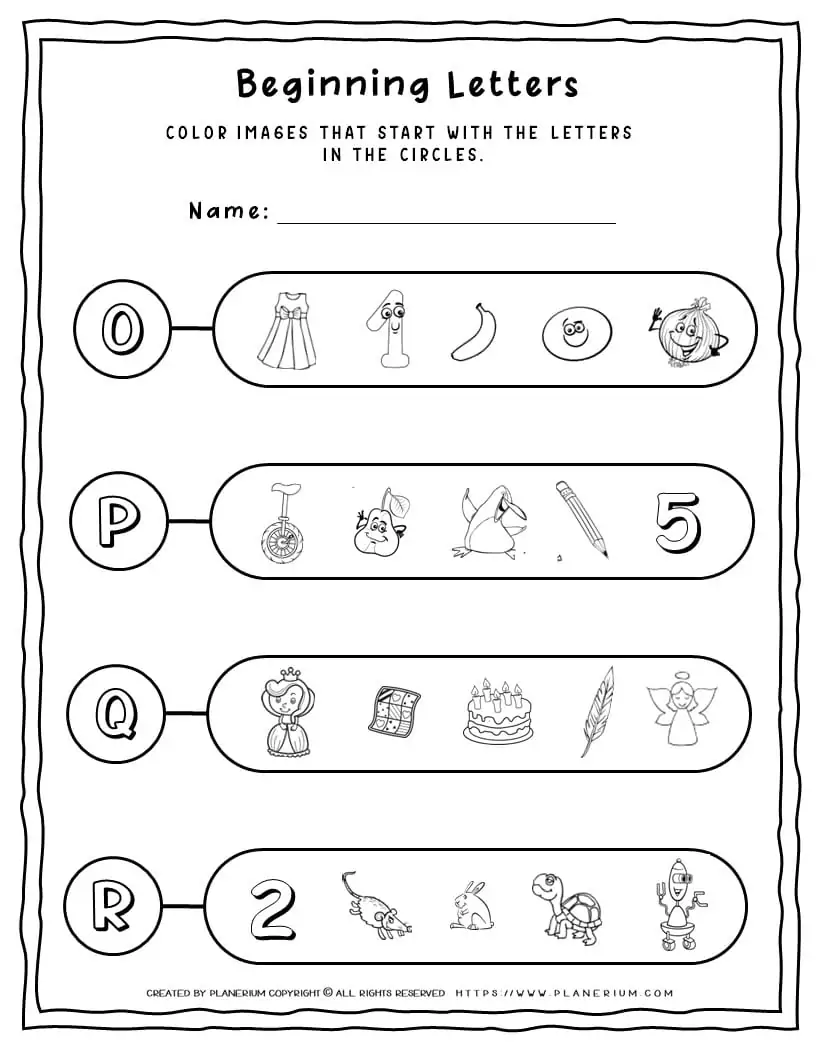 Beginning Sounds Worksheet - O to R | Planerium