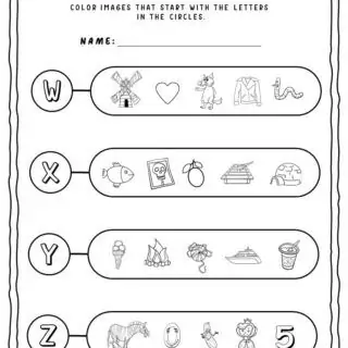Beginning Sounds Worksheet - W to Z | Planerium