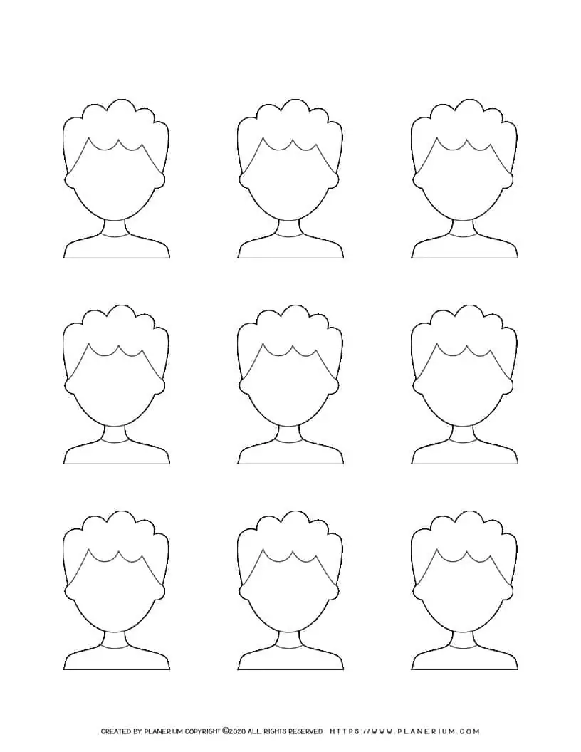 Boy Face Template - Nine Boys| Planerium