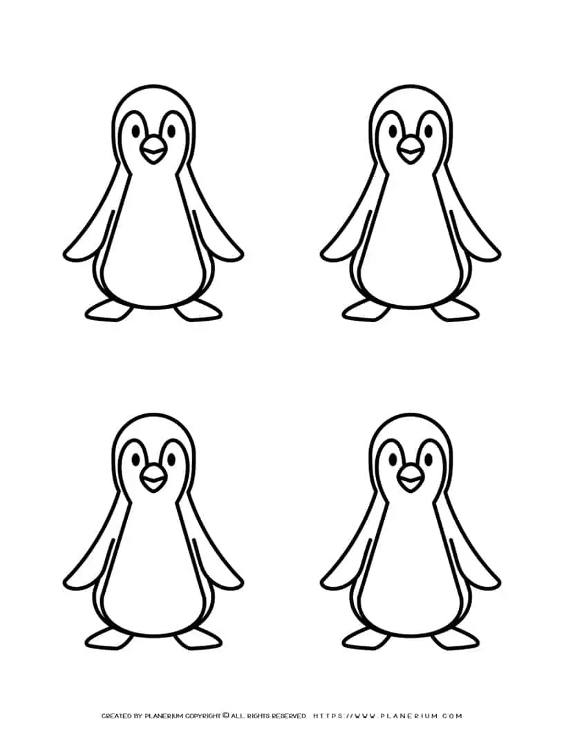 Penguin Outline - Four Penguins | Planerium