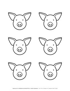 Pig Outline - Six Pig Heads | Planerium