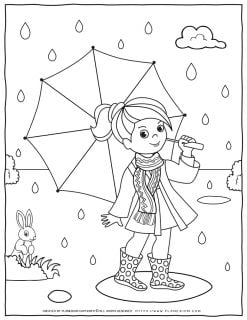 Fall Coloring Page - Girl With Umbrella | Planerium