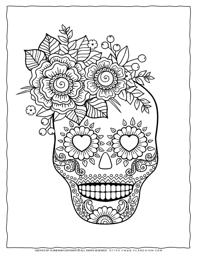girly sugar skull coloring page