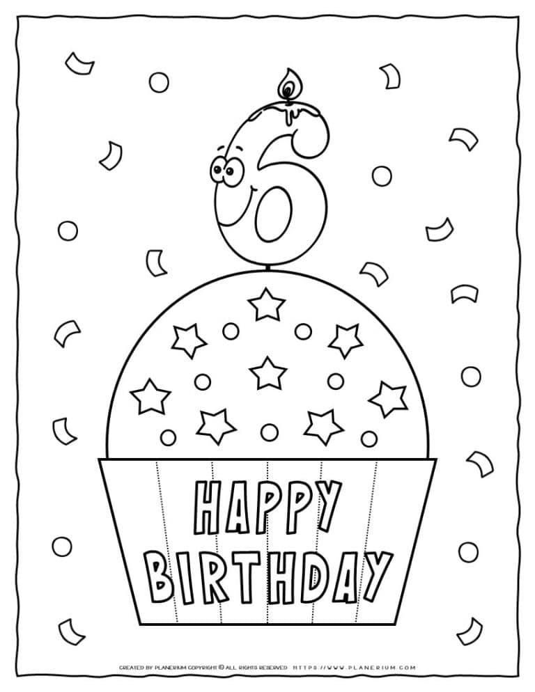 Happy Birthday Coloring Page - 6th Birthday | Planerium