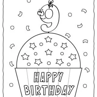Happy Birthday Coloring Page - 9th Birthday | Planerium