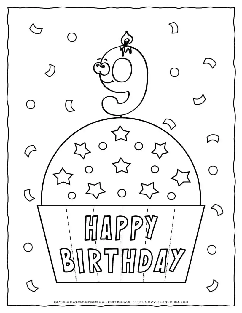 Happy Birthday Coloring Page - 9th Birthday | Planerium