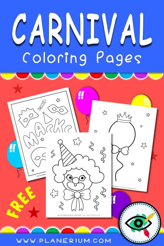 Free carnival coloring pages for kids with clowns, masks and festive carnival designs, printable for classroom and home activities.