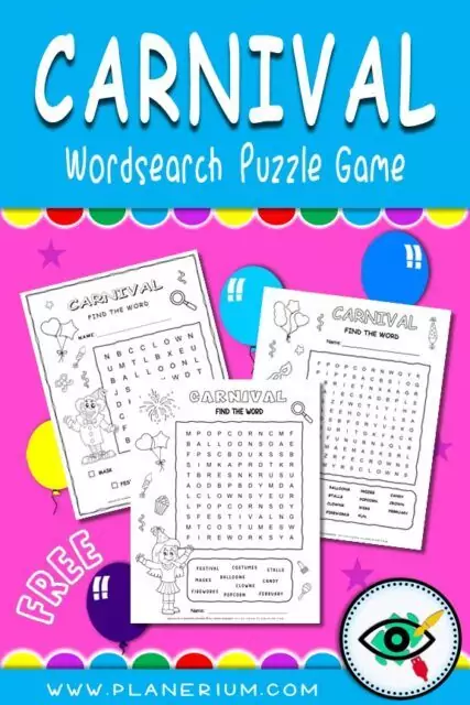 Carnival word search puzzle printable for elementary students, featuring carnival themed vocabulary and classroom literacy practice
