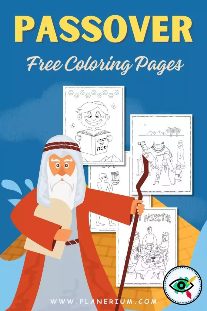 Free Passover coloring pages for kids with illustrations from the Exodus story and traditional Passover symbols, printable for classroom and home activities.