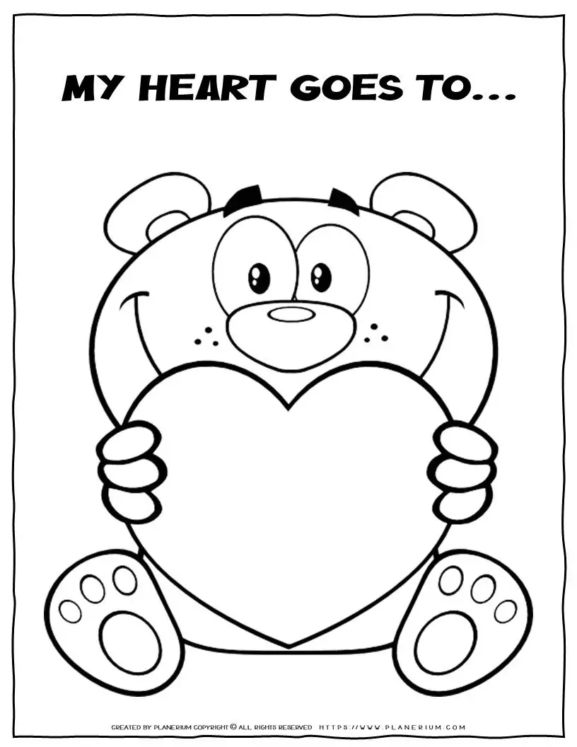 Valentine's Day Coloring Page - Bear With Heart 