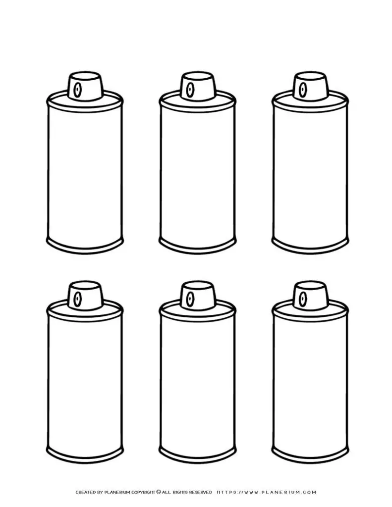 Six Spray Can Outlines - Creative Art Supply Printables for Kids