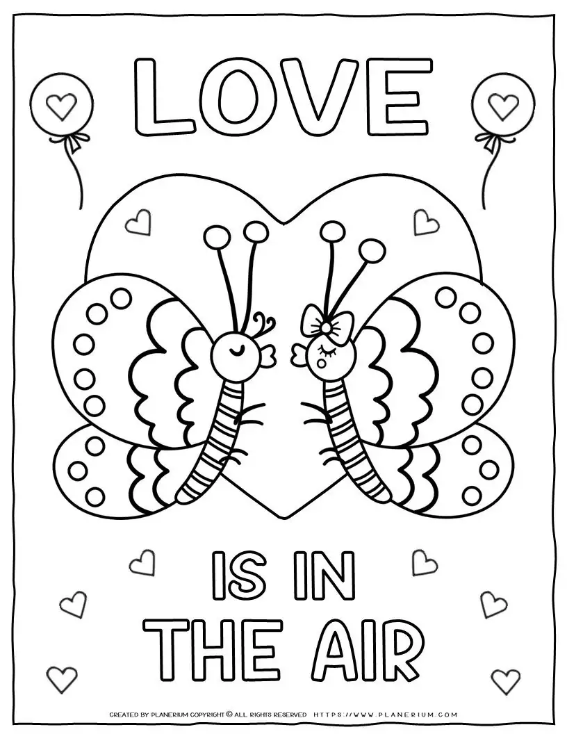 Valentine's Day Coloring Page - Love Butterflies | Planerium