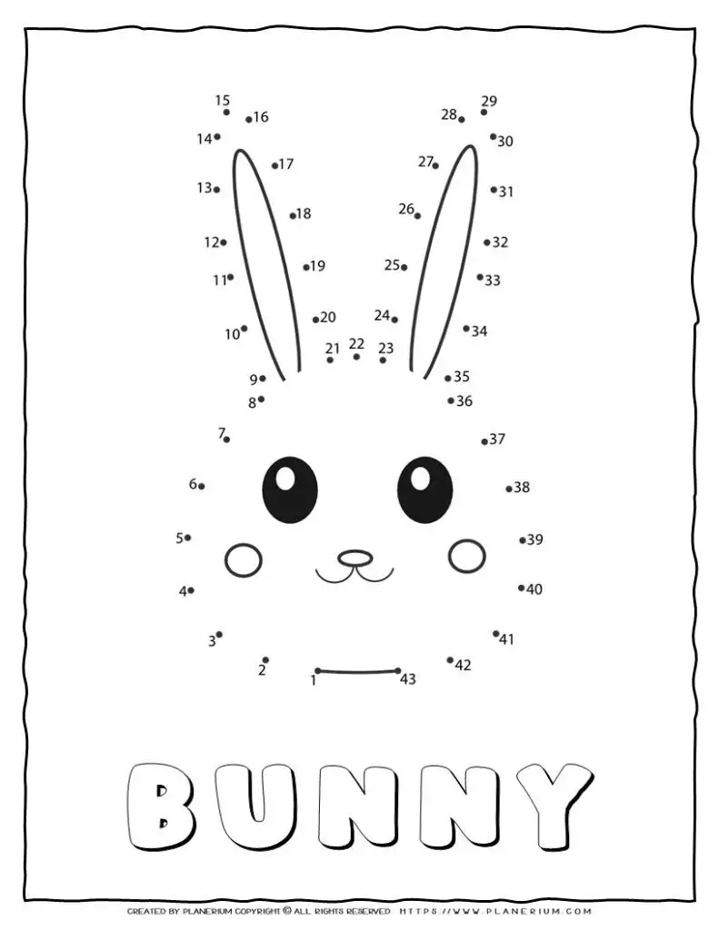 A dot-to-dot image of a bunny face