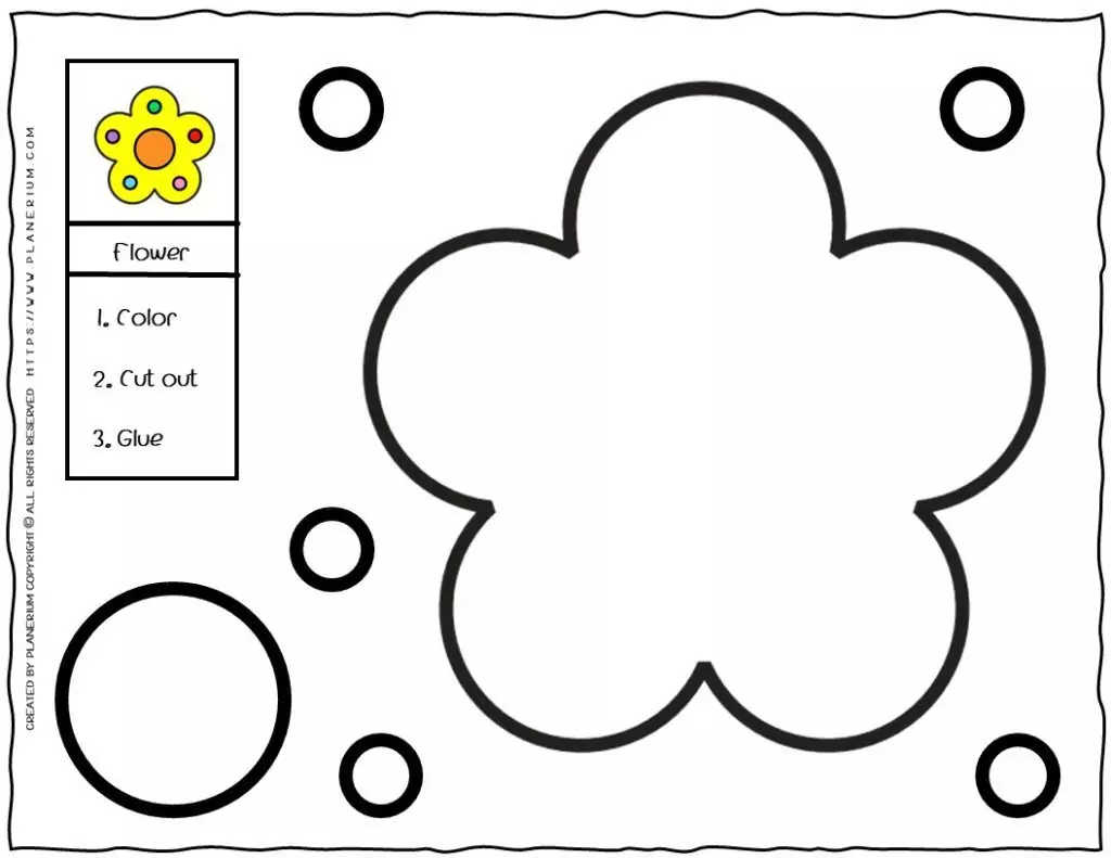 Free printable 5-petal flower cut-and-paste craft for Kindergarten and first grade Mother's Day and spring activities