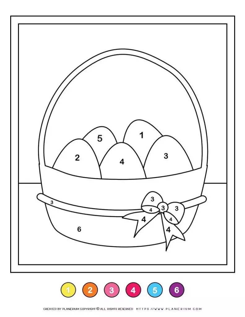 Color by number image of an Easter basket