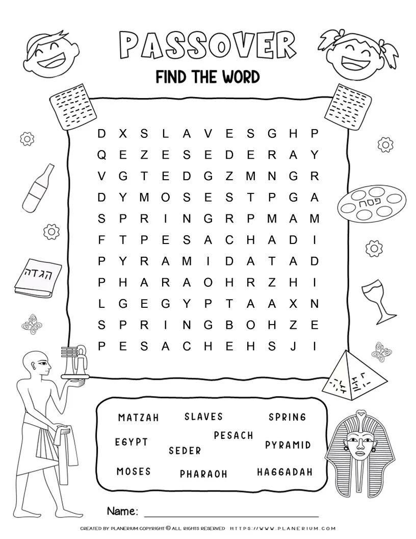 Passover Word Search with Ten Words | Planerium