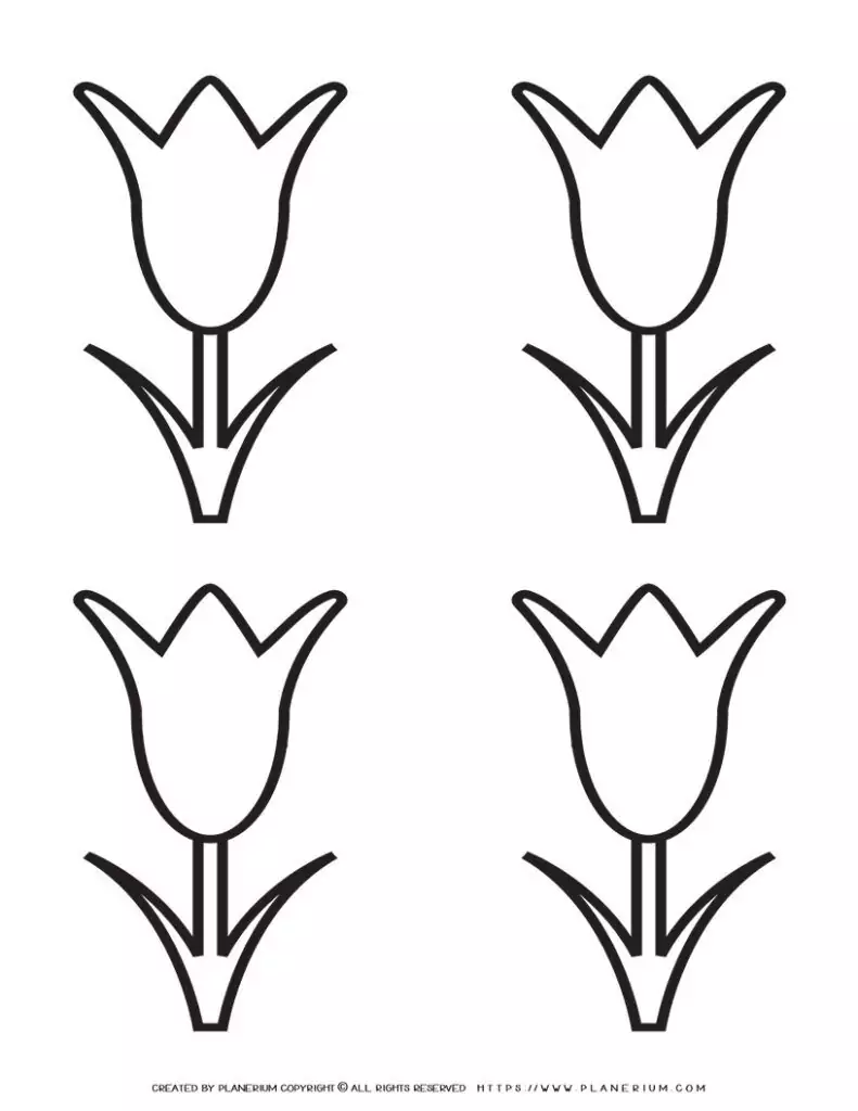 Tulip Template Printable - four Flowers | Planerium
