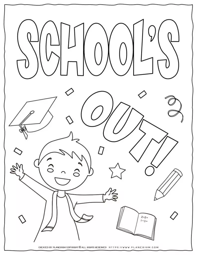 End of School Year Coloring Page for Kids - School's Out