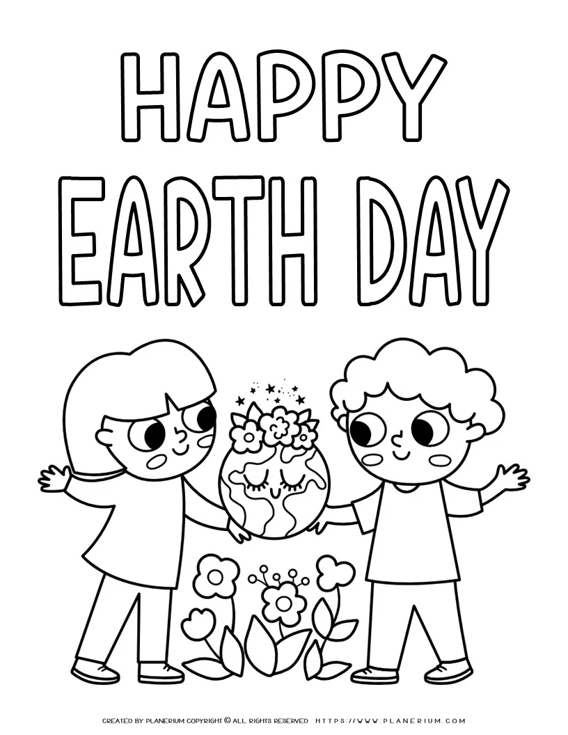 Happy Earth Day Coloring Page - Little Bee Family