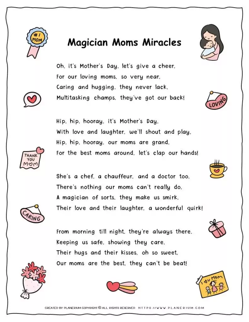 Mother's Day Song for Kids - Magician Moms Free Printable Lyrics