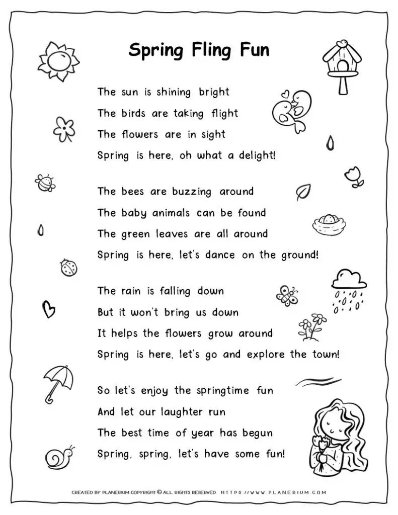 Spring Song for Kids with Spring Symbols - Free Lyrics Printable