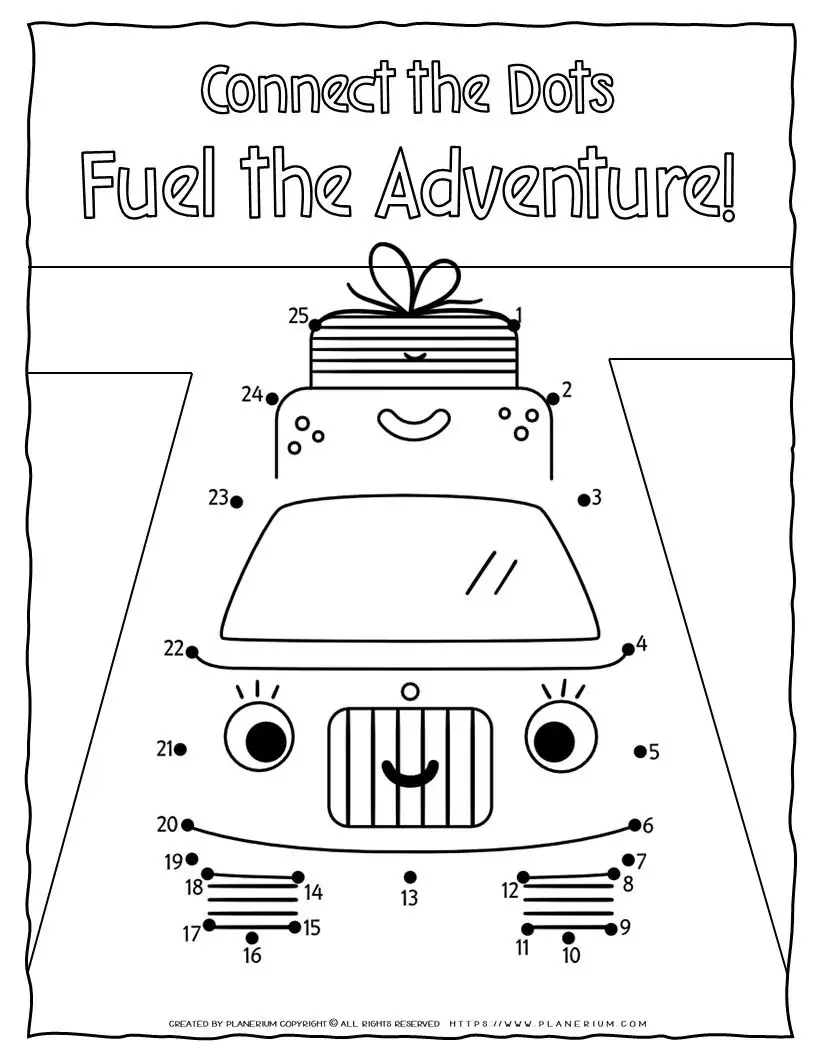 Camping Car Dot-to-Dot Game for First Grade