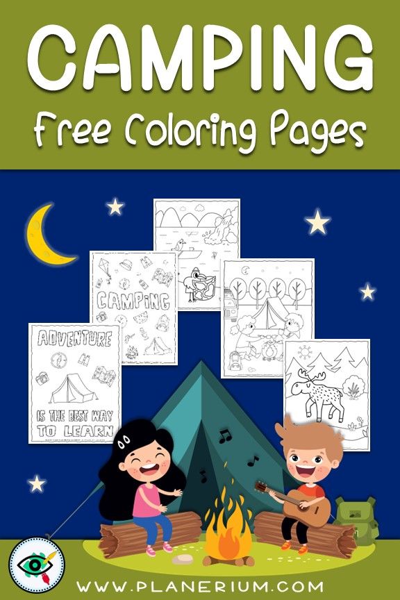 Free camping coloring pages for kids with tents, animals and outdoor adventure scenes, printable for classroom and home activities.