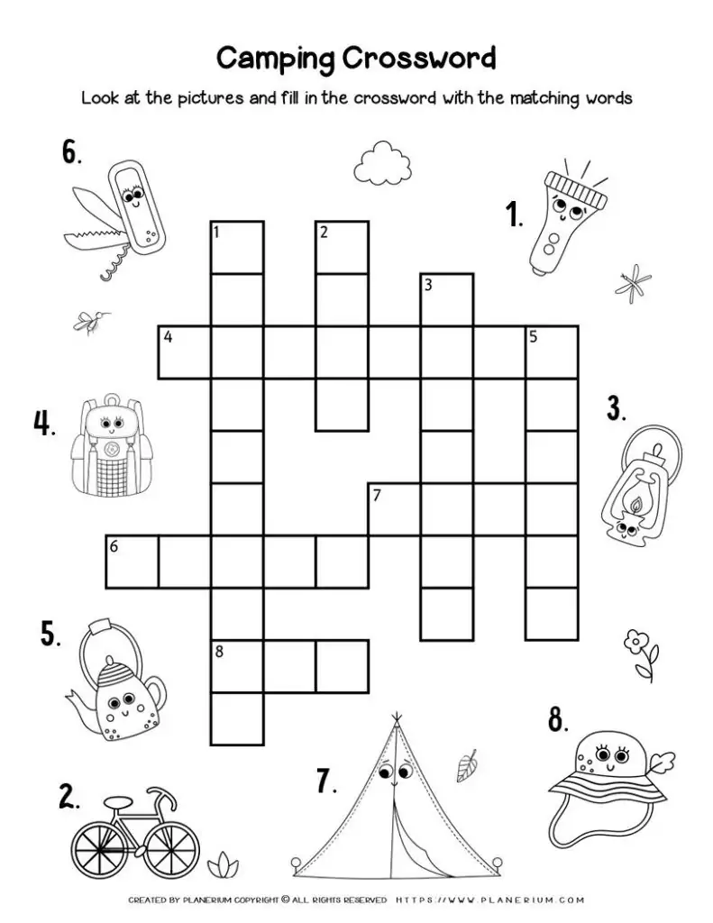 Camping-Themed Image Crossword Game for Kids