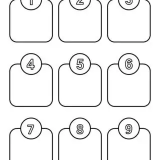 Counting Template with Nine Boxes and Numbers 1-9