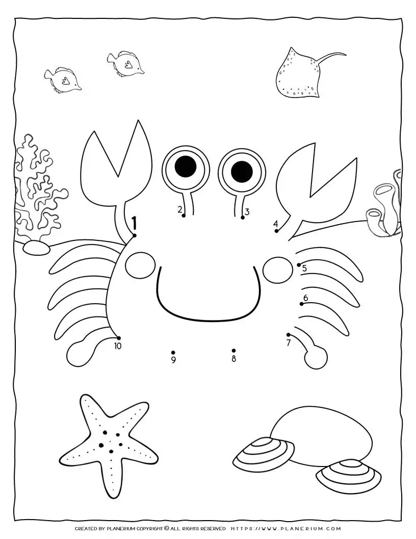 Crab connect-the-dots activity for kids.