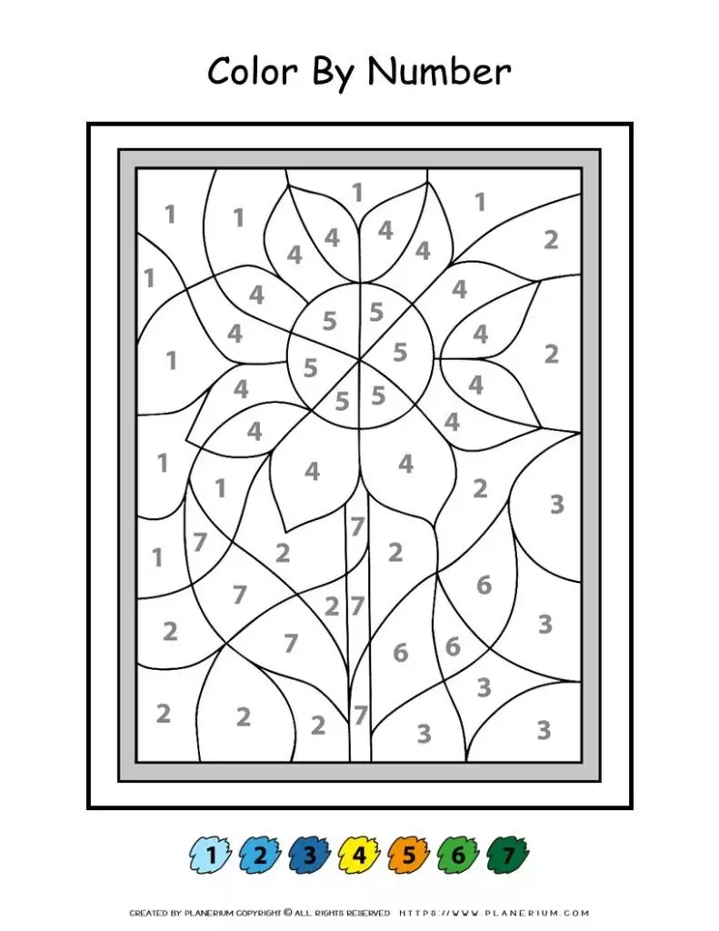 Kid-friendly Flower Color-by-Number Printable.