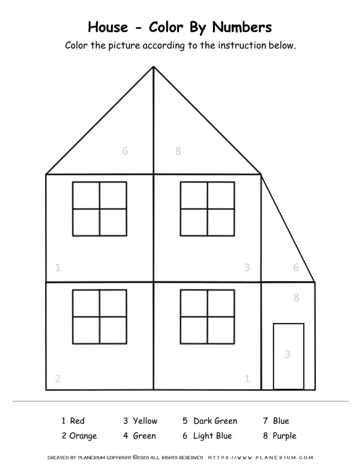 House Color by Number Worksheet for Kids