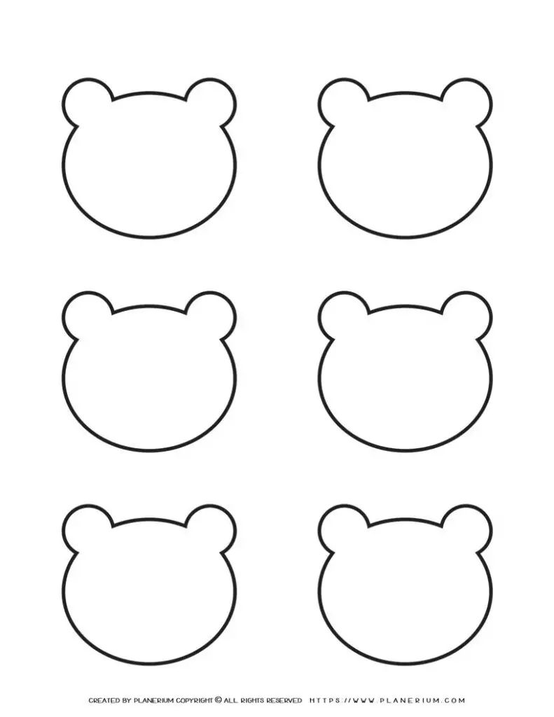 Six Bear Heads Template Printable for Kids Crafts and Activities
