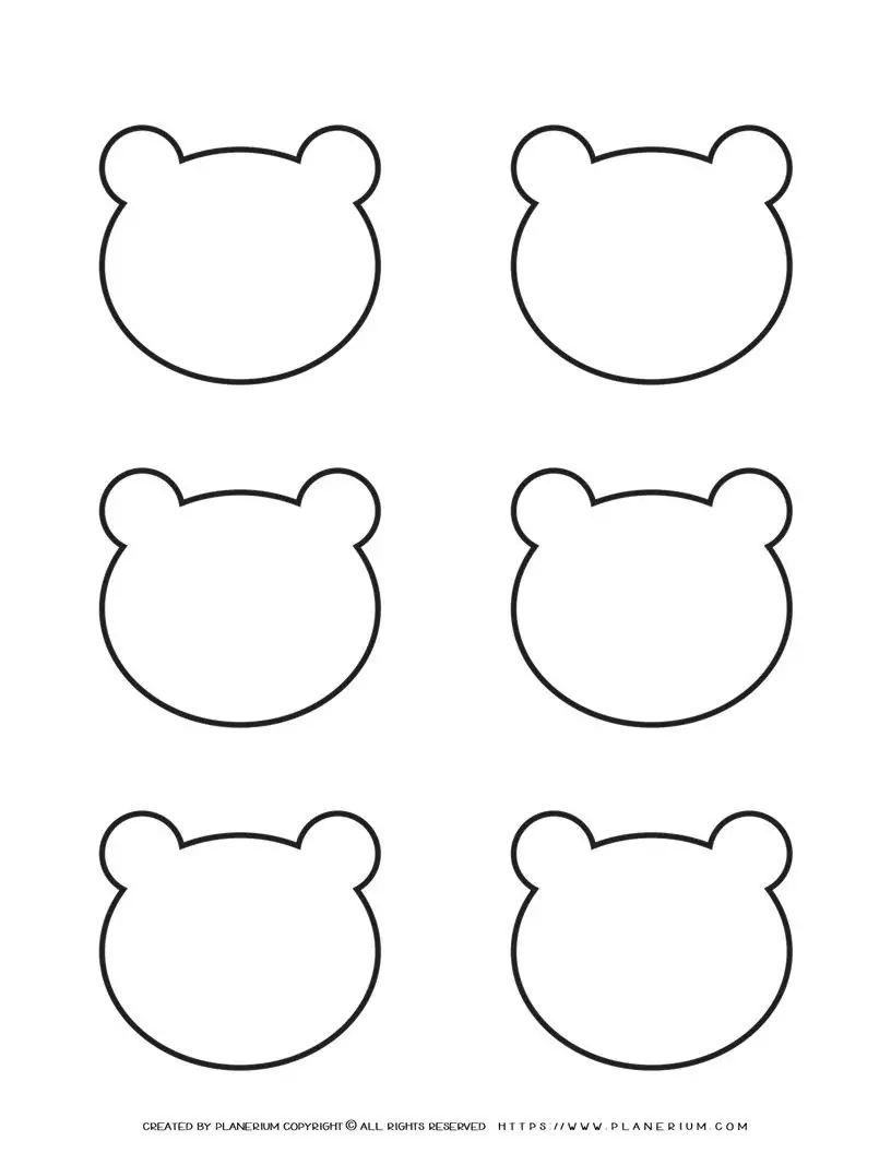 Six Bear Heads Template Printable for Kids Crafts and Activities