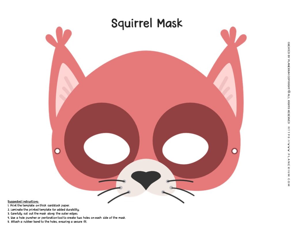 Colorful Squirrel Mask Template - Creative Craft Activity for Kids