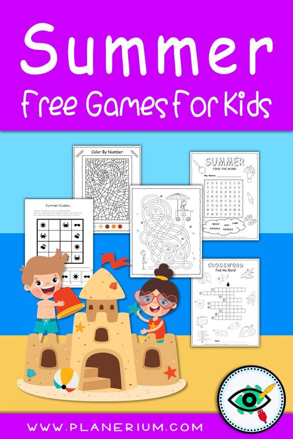 Summer free games for kids printable activities including puzzles, mazes, word search, and coloring games for elementary students.