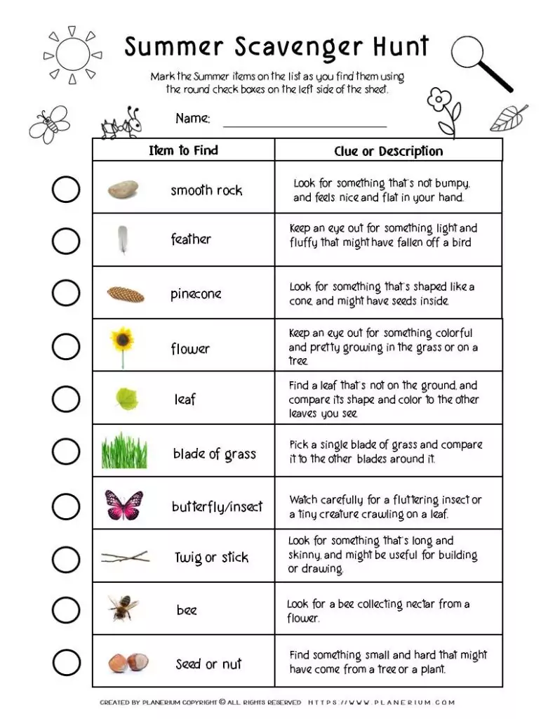 Kids participating in a summer scavenger hunt with a printable checklist