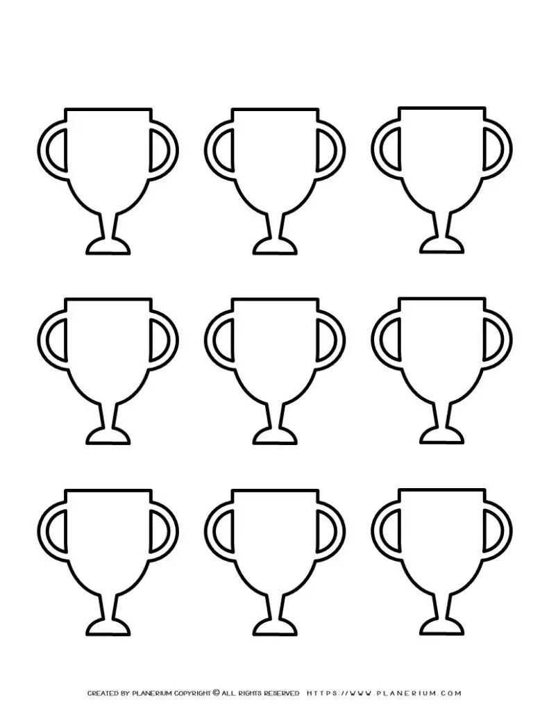 Printable Trophy Template with Nine Trophies